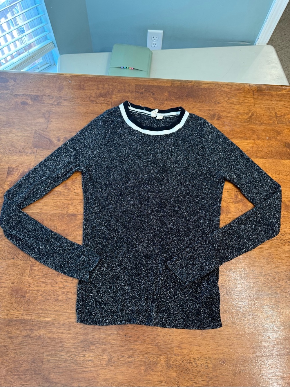 Moth by Anthropologie Valeria Shimmer Shine Metallic Knit Ribbed Sweater Top S